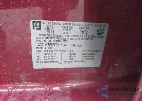 2014 Chevrolet Silverado 1500 2Lz from USA, damaged, VIN 3GCUKSEC6EG373704